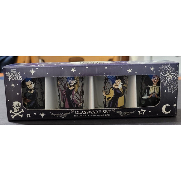 Disney's Hocus Pocus Shot Glass Boxed Set of 4, Sanderson Sisters, Halloween - Picture 1 of 8